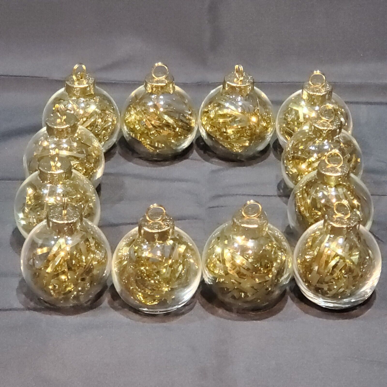 Lot of 12 Holiday Place Card Holder Ornaments Blown Glass Metallic Gold Tinsel