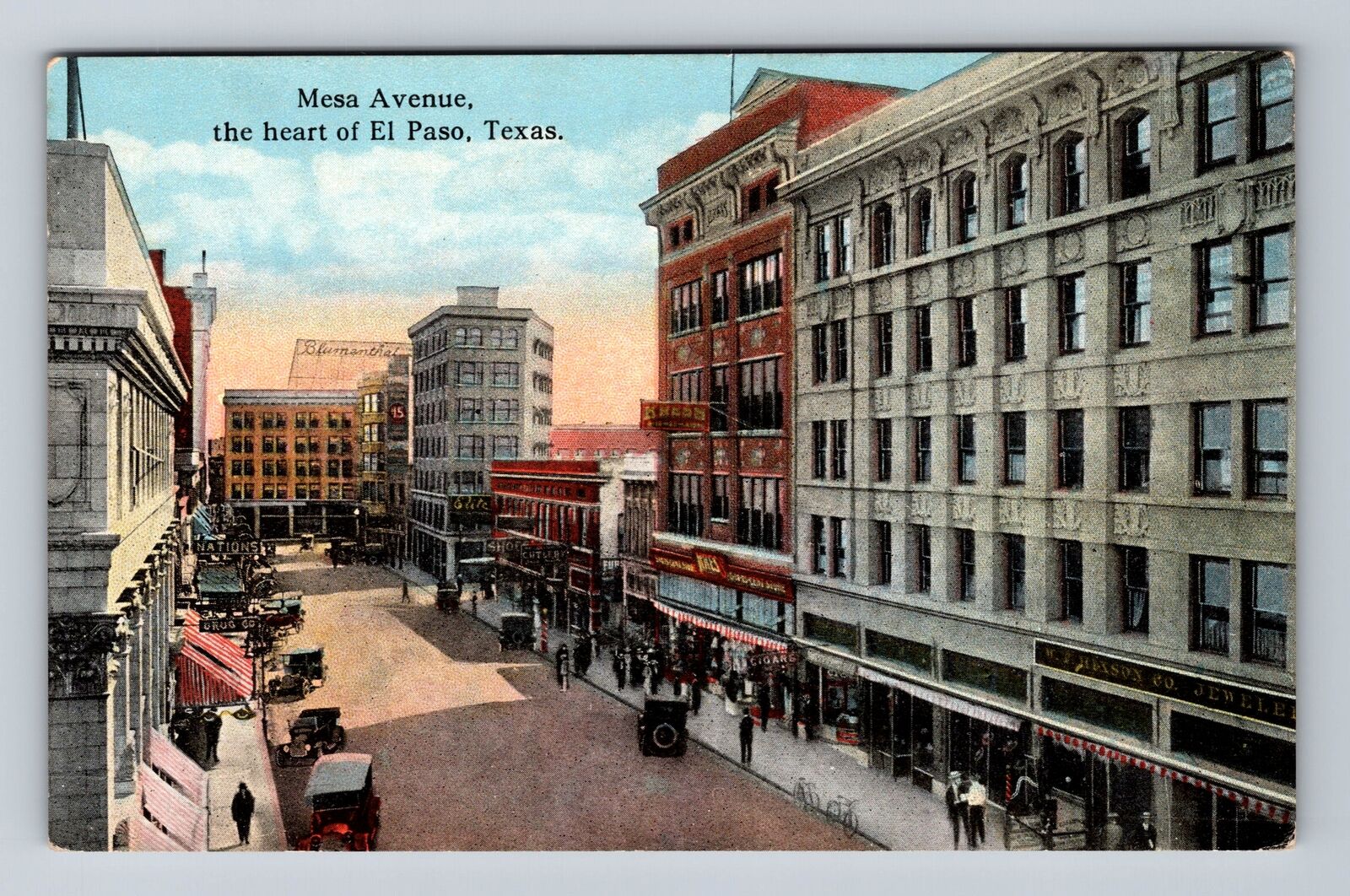 El Paso TX-Texas, Mesa Avenue, Advertising, Antique, Vintage Postcard