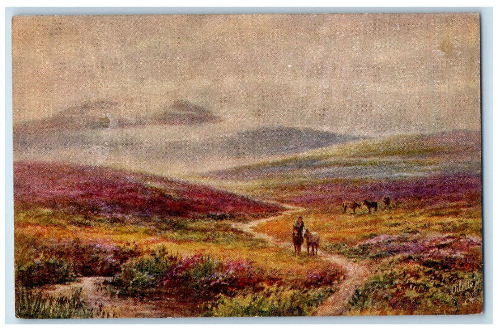 c1910 Horse Riding Picturesque Devon England Antique Oilette Art Tuck Postcard