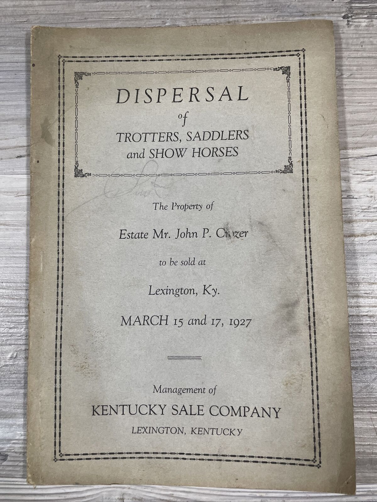 1927 Crozer Horse Sale Estate Dispersal Catalog Lexington Kentucky Equine