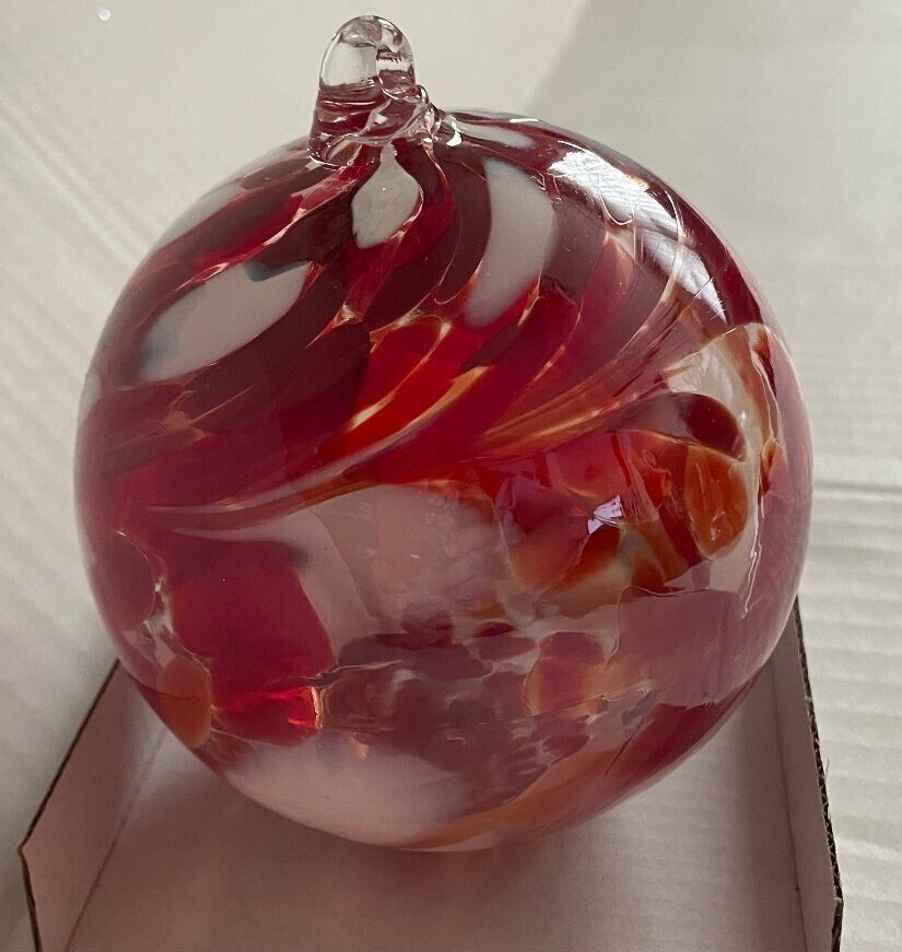 NEW Zorza Hand Blown Handmade Glass Ball From Poland Ornament Red/White NEW