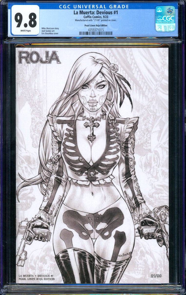 La Muerta Devious #1 EBAS Pearl Linen Roja Edition Coffin Comics 2023 CGC 9.8