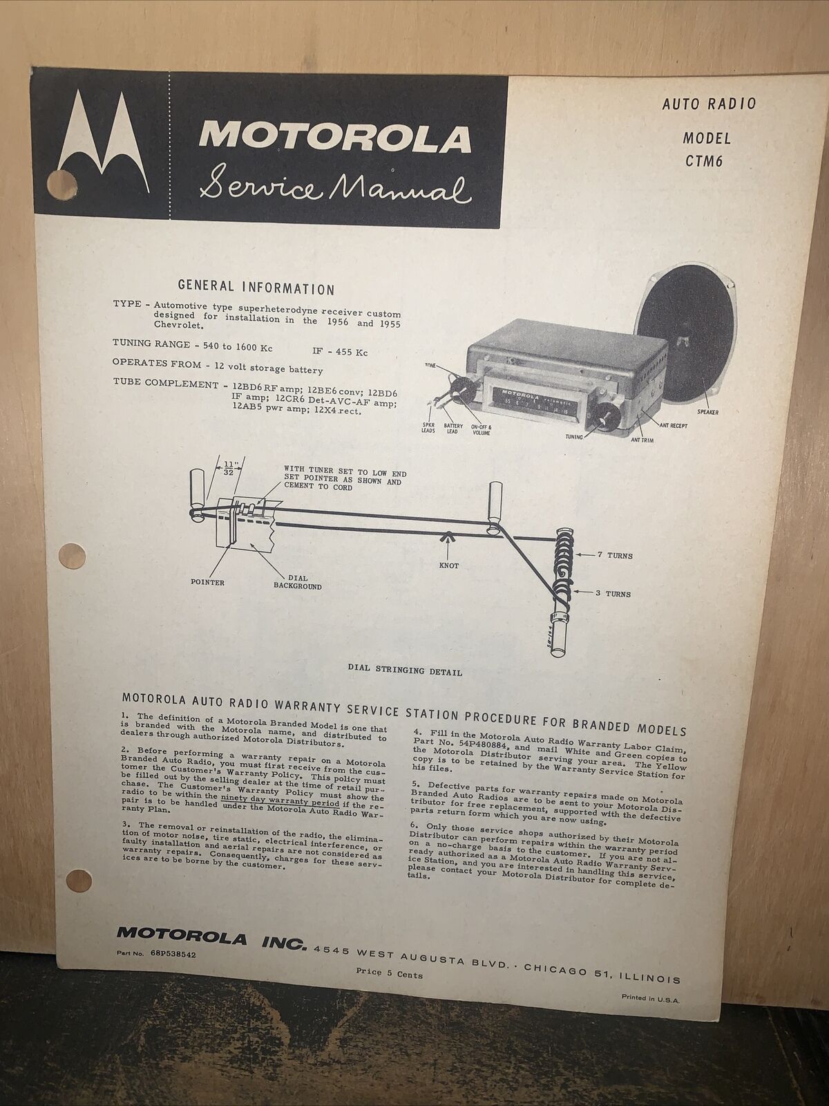 Motorola Auto Radio Model CTM6 Service Manual, Schematics.