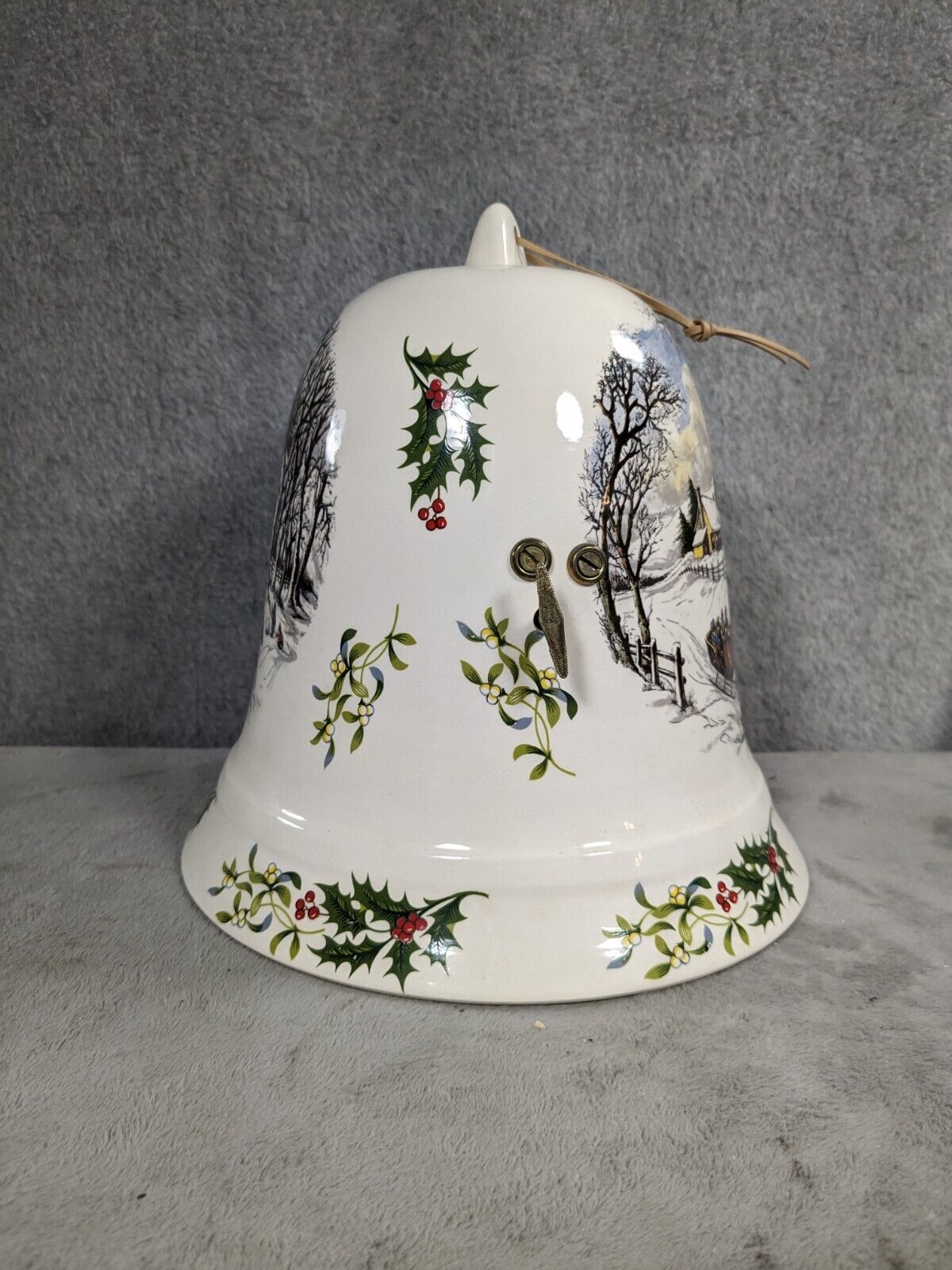 Christmas Scene Bell Porcelain Musical Bell 8” Tall