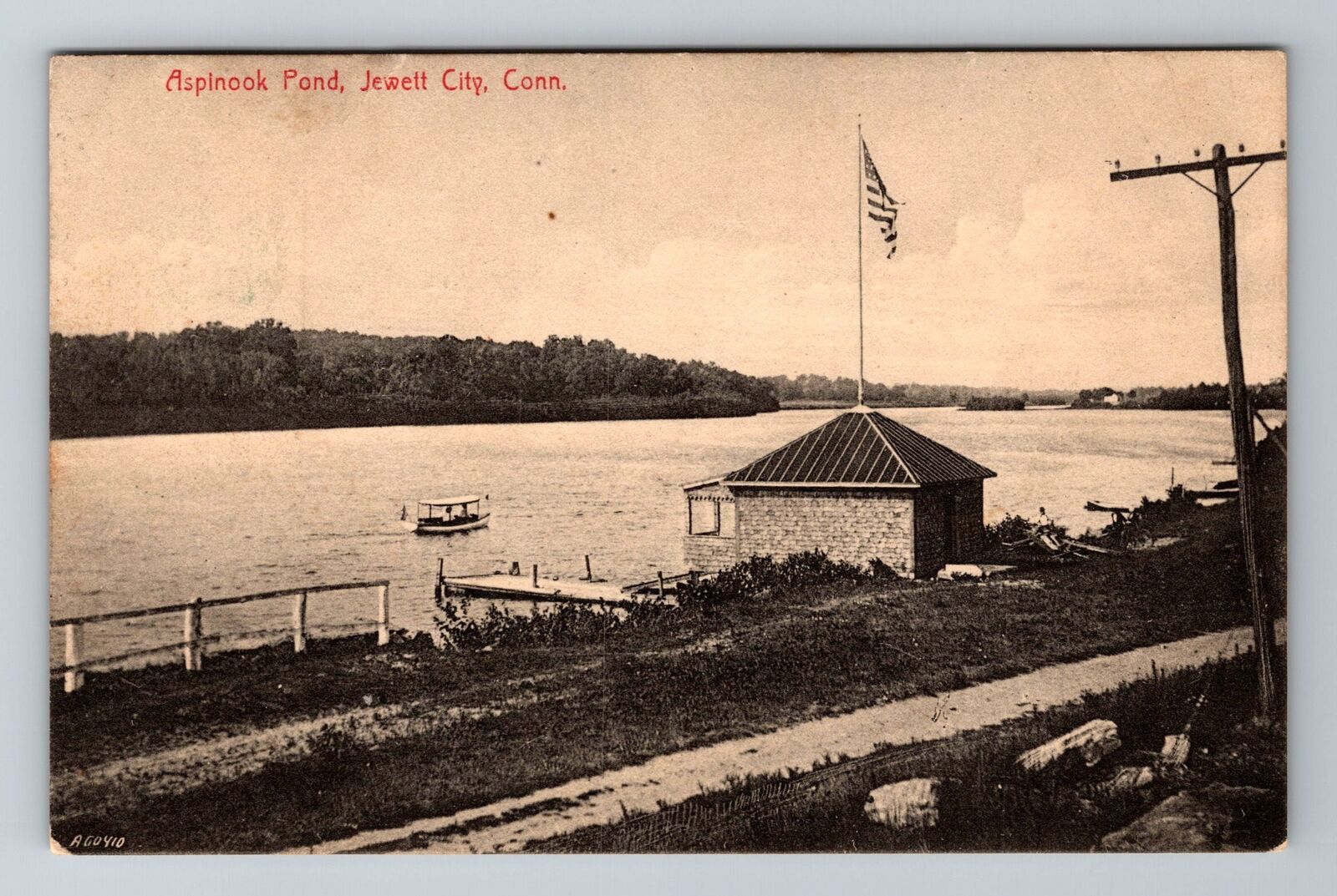 Jewett City CT-Connecticut, Aspinook Pond, Antique, Vintage c1908 Postcard
