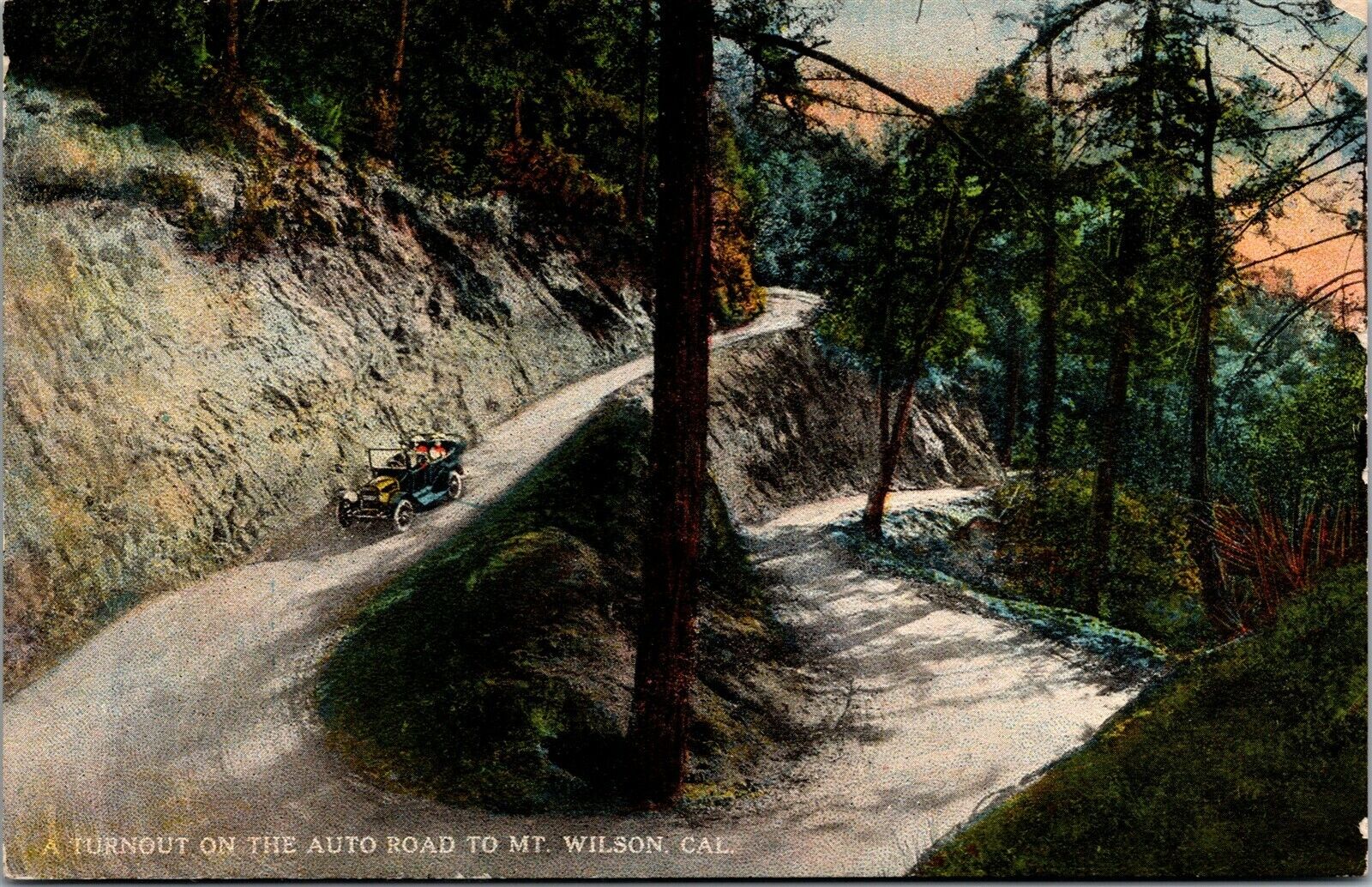 Vtg Old Car Turnout on Dirt Road Mt Wilson California CA 1910s Unused Postcard
