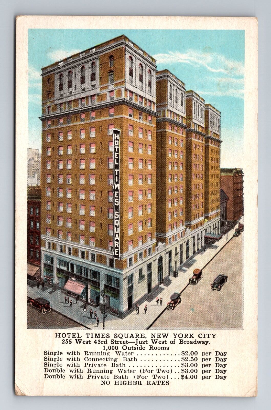 New York City NY, Hotel Times Square, Advertising, Antique Vintage Postcard