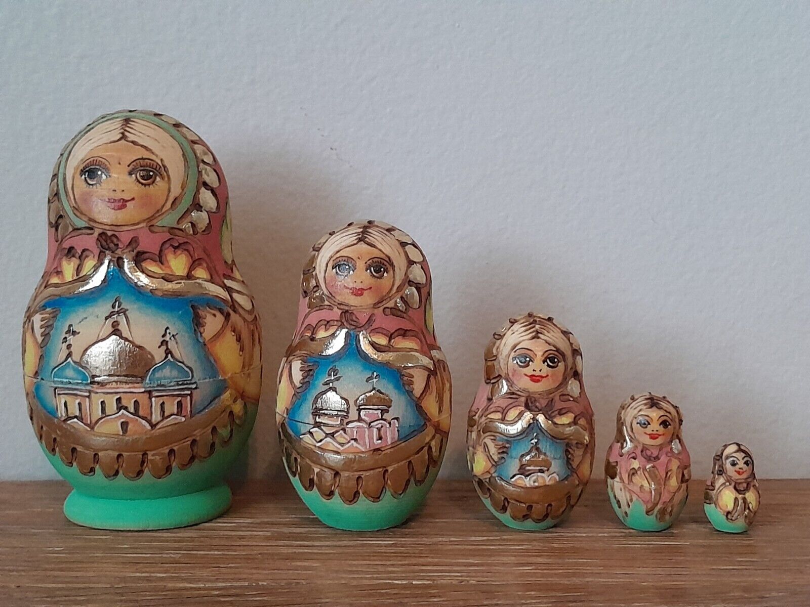 Matryoshka Russian Nesting Doll Set 5 Pieces Signed Hand Painted Orthodoxy VTG