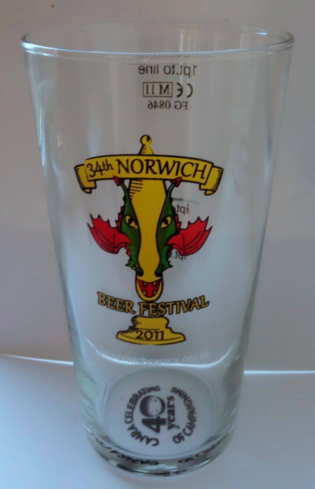  34TH NORWICH BEER FESTIVAL 1 PINT GLASS 2011