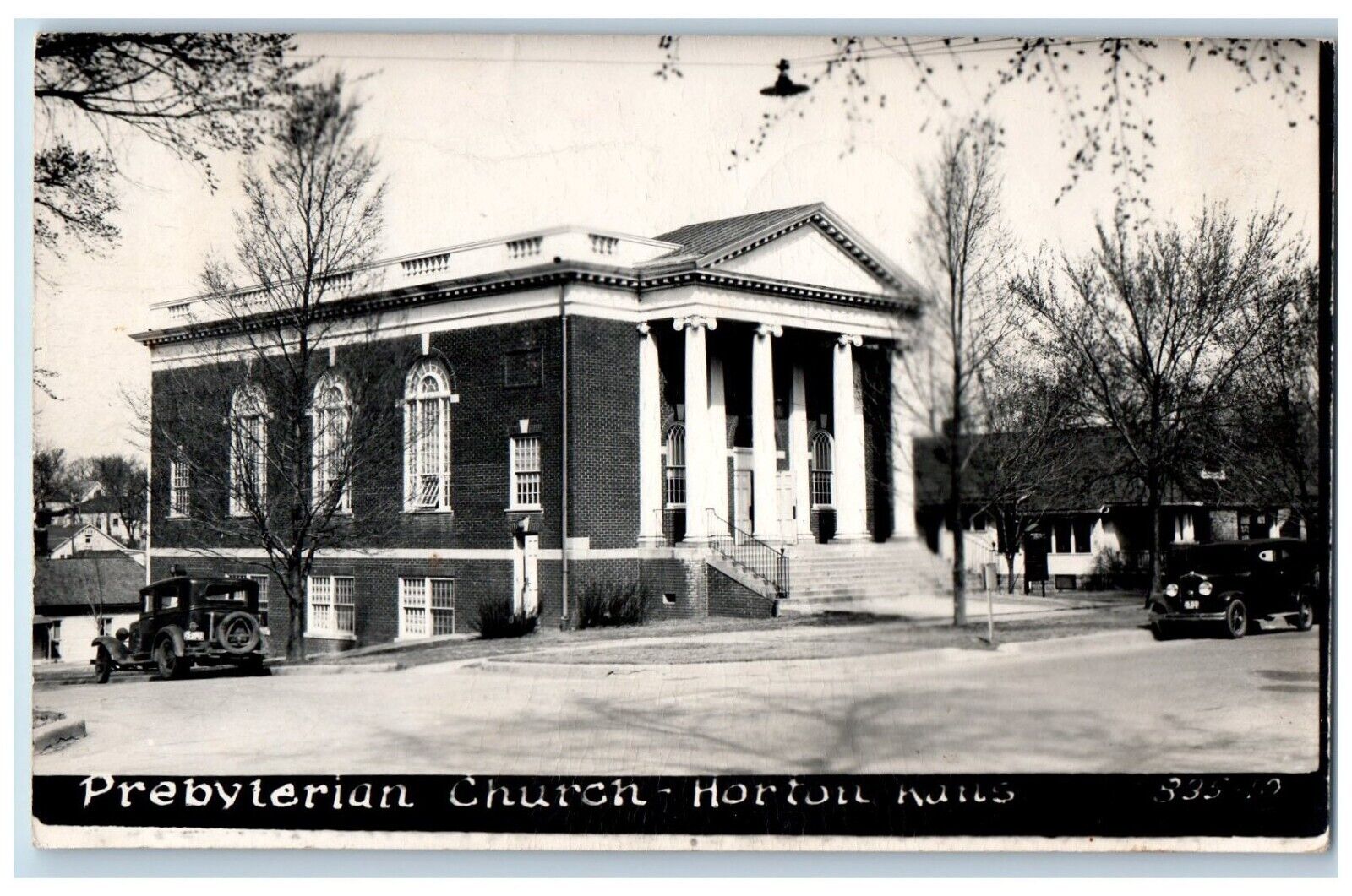 Holton Kansas KS Postcard RPPC Photo Presbyterian Church Cars Scene 1949 Vintage