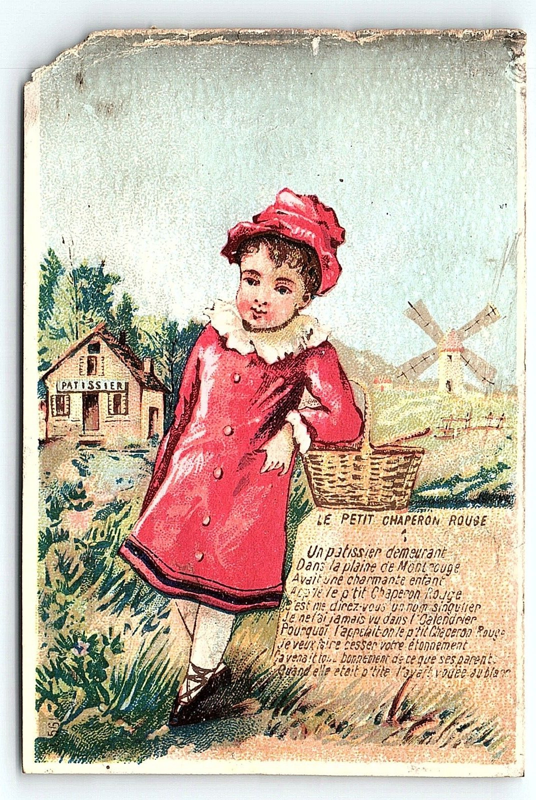 c1880 LITTLE RED RIDING HOOD BIG BAD WOLF FRENCH VICTORIAN TRADE CARD Z4119