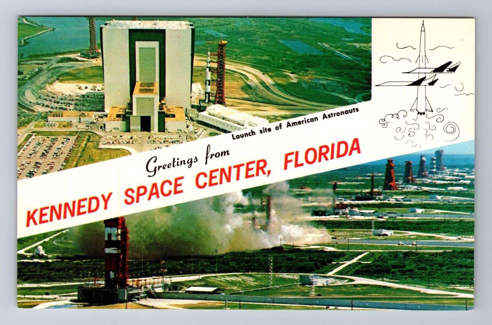 Kennedy Space Center FL-Florida, Scenic Banner Greetings, Vintage Postcard