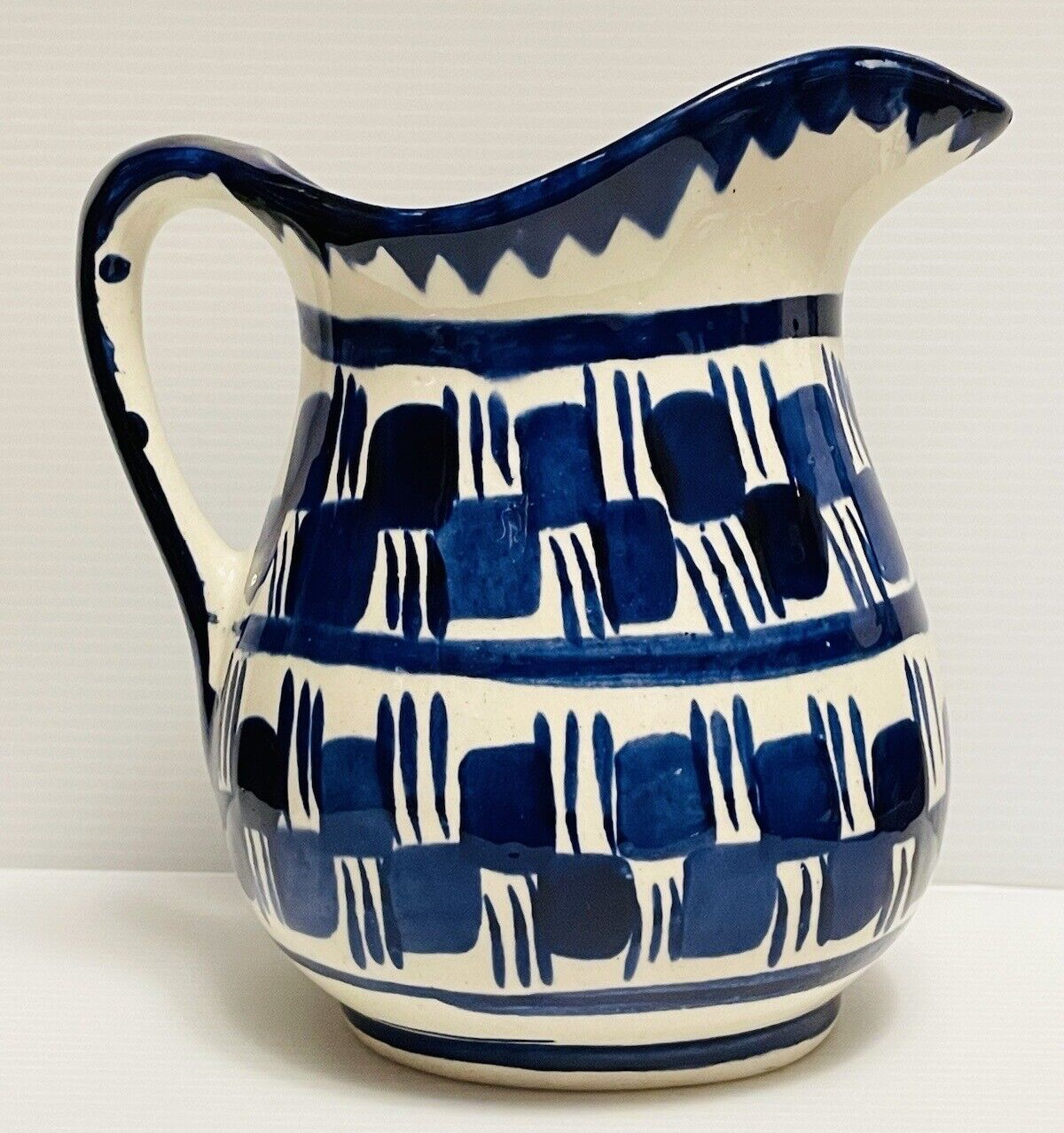 Mexican Talavera Blue and White Ceramic Anfora-style Pitcher 7 1/2