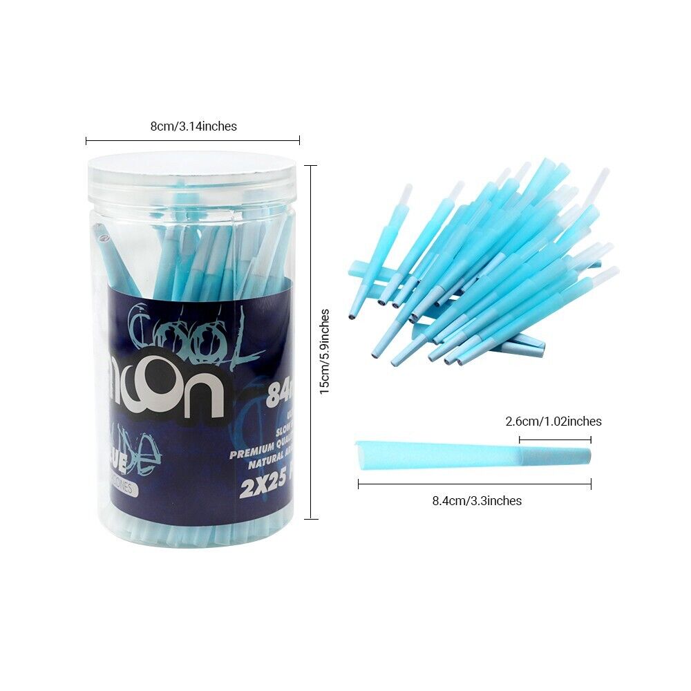 Moon Pre Rolled Cones 1 1/4 Size Blue Colored Rolling Paper W/Filter Tips 50 Pcs