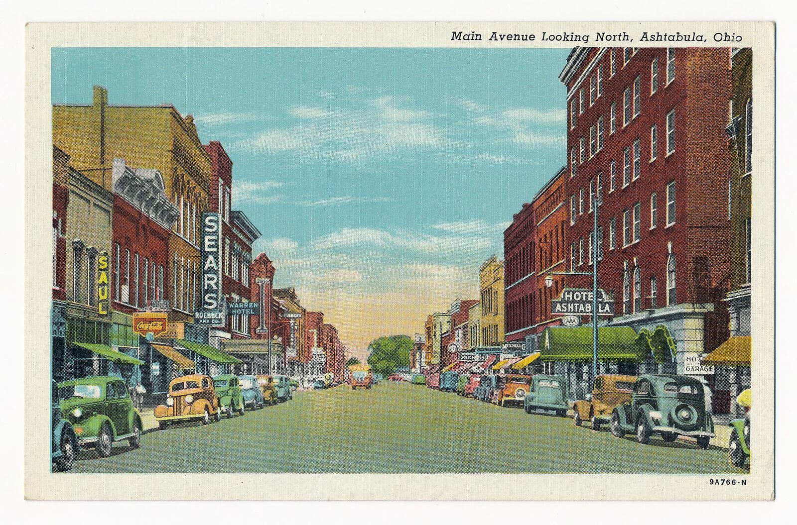 Main Avenue Looking North, Ashtabula, Ohio 1930's