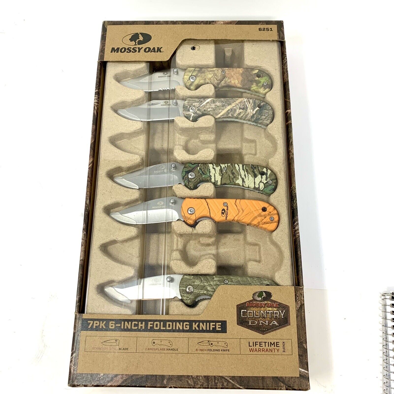 Mossy Oak 5 Pack 6” Folding Knives Country DNA Set New In Box Camouflage Handles