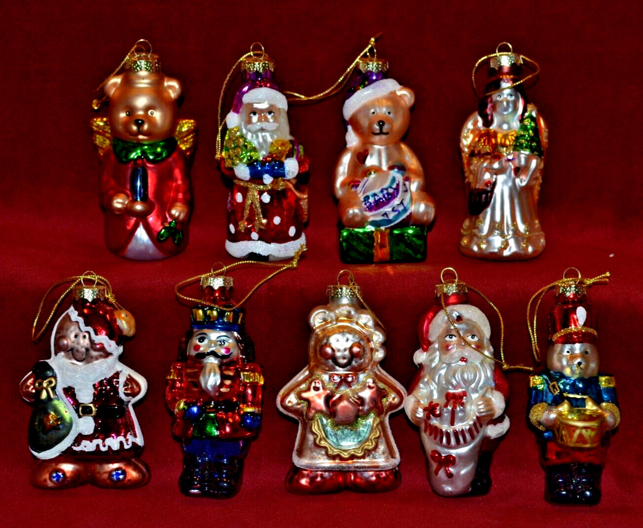 Greenbrier International Blown Glass Christmas Ornaments Set of 9 Vintage