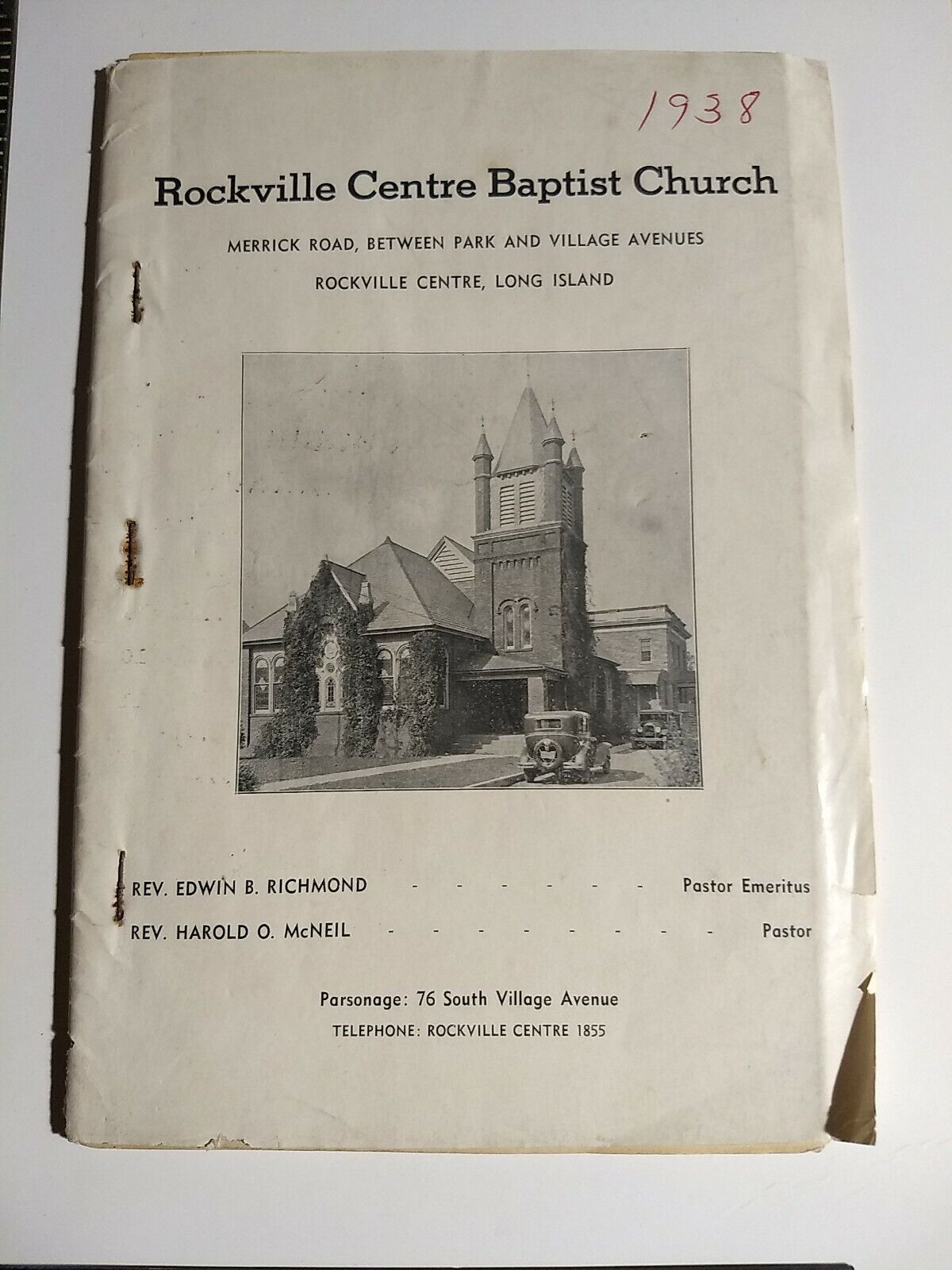Vintage 1938 Rockville Centre NY Baptist Church Directory