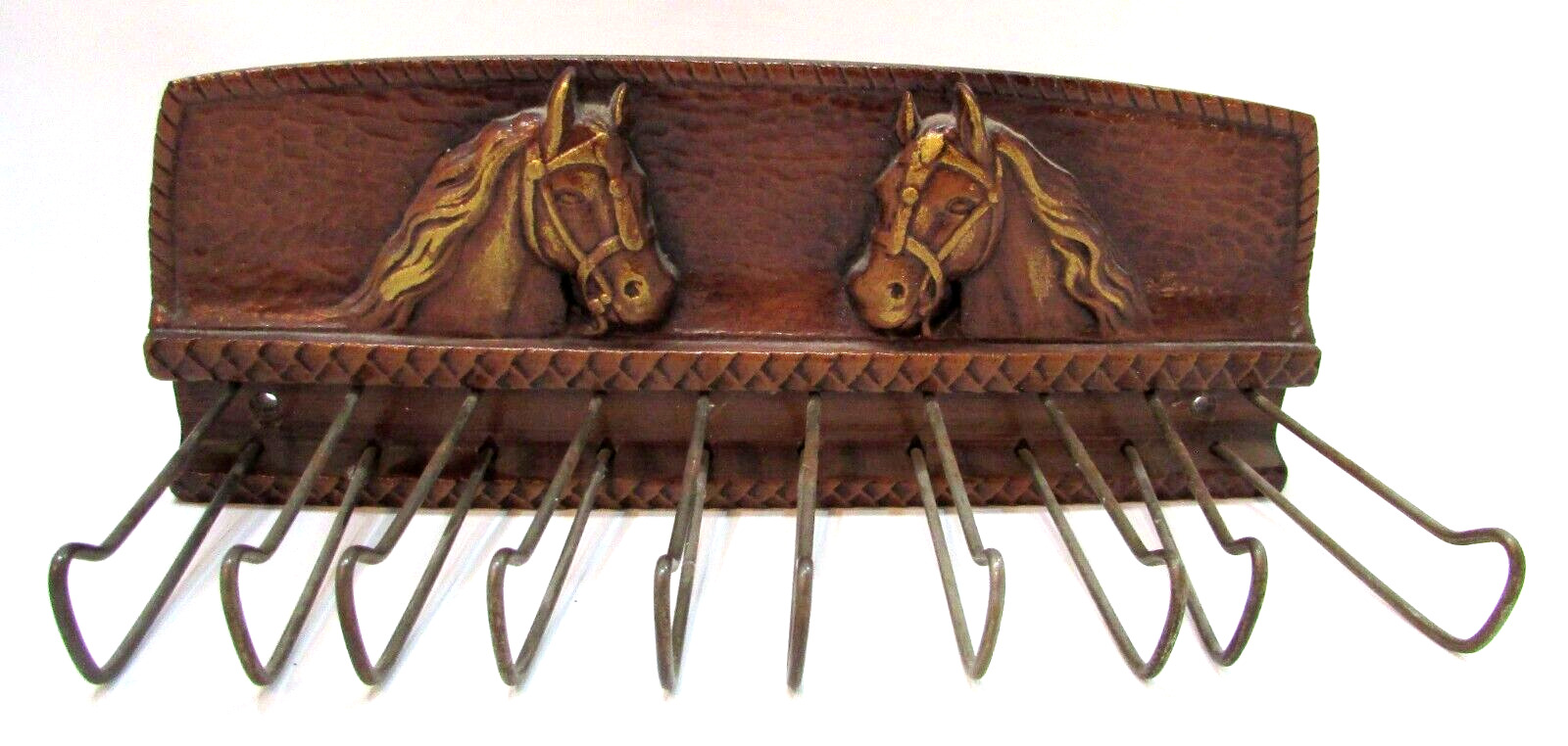 Old 1930\'s Two Western Cowboy Horse Head Syroco Wall Mount Antique Belt Tie Rack