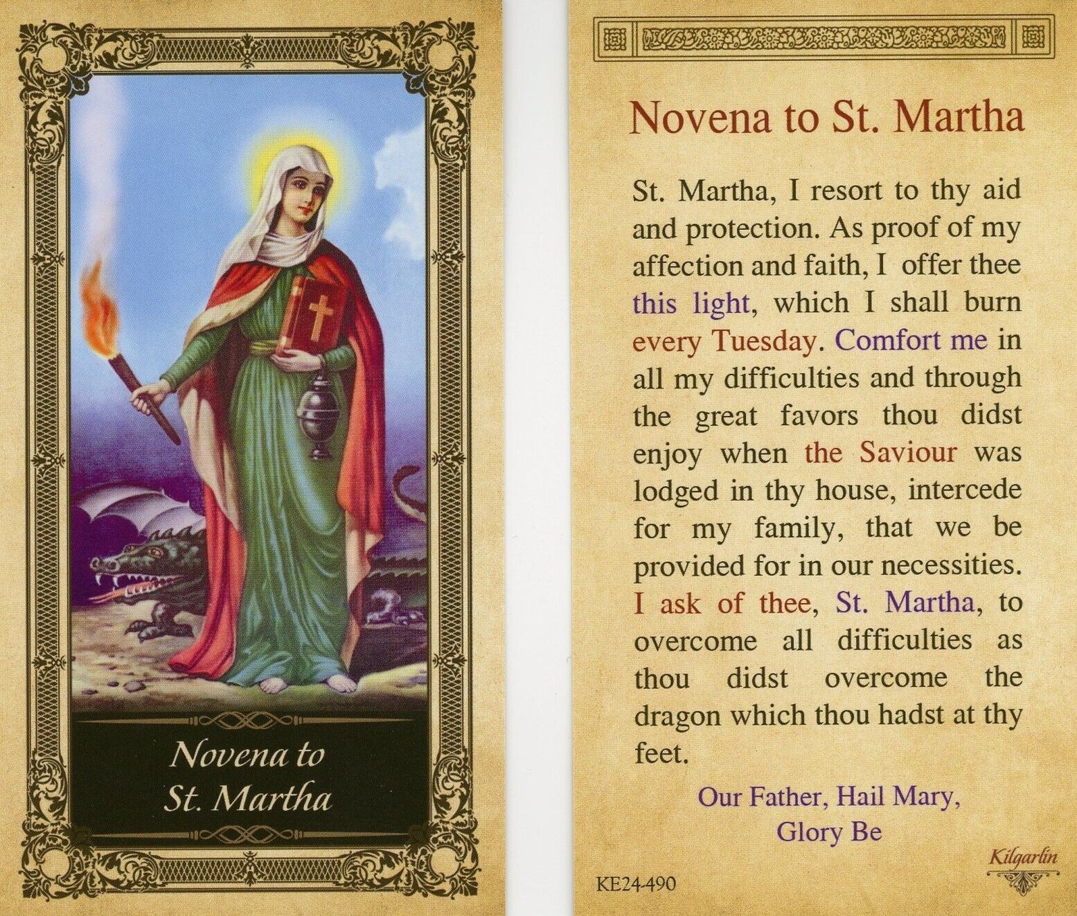 Saint Martha with Novena to St. Martha - Glossy Paperstock Holy Card