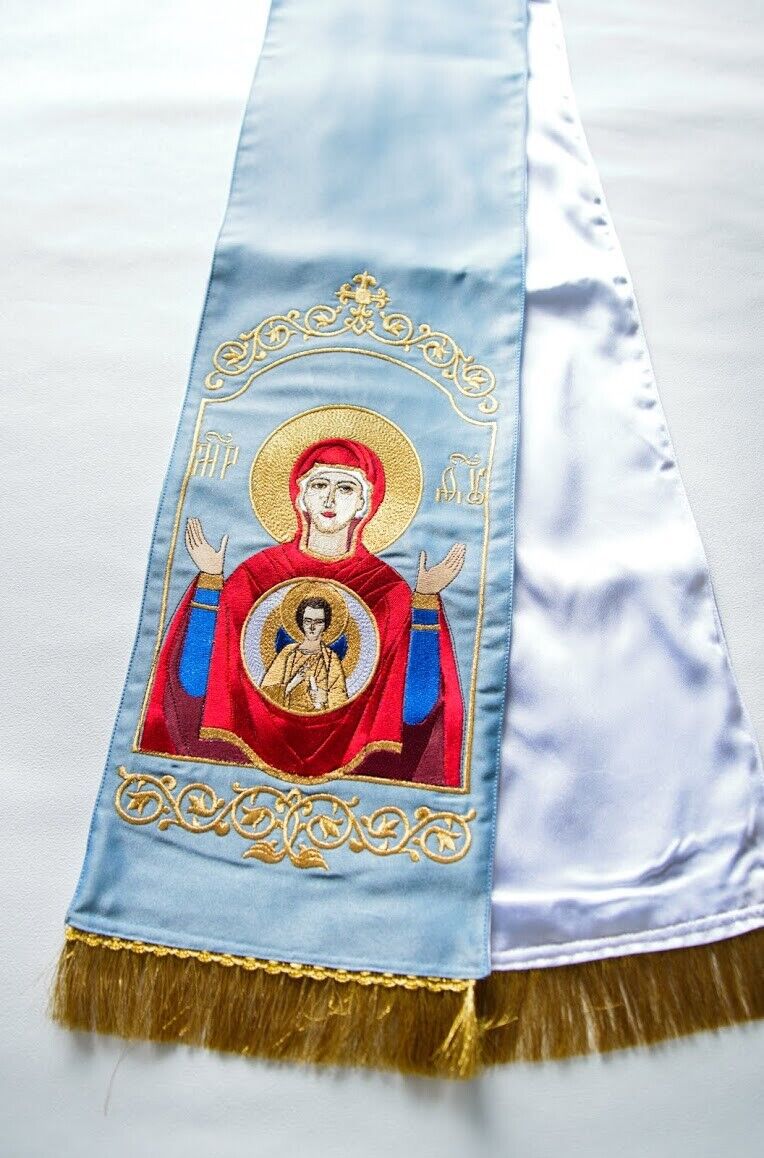 fully embroidered Gospel bookmark with the icon of Theotokos