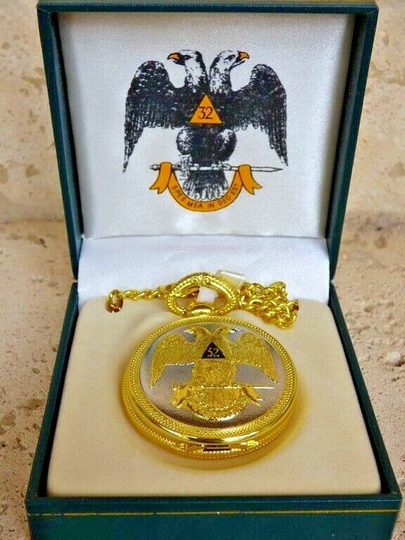 Masonic 32nd Degree Square and Compasses Pocket Watch Chain Vintage Mason Watch