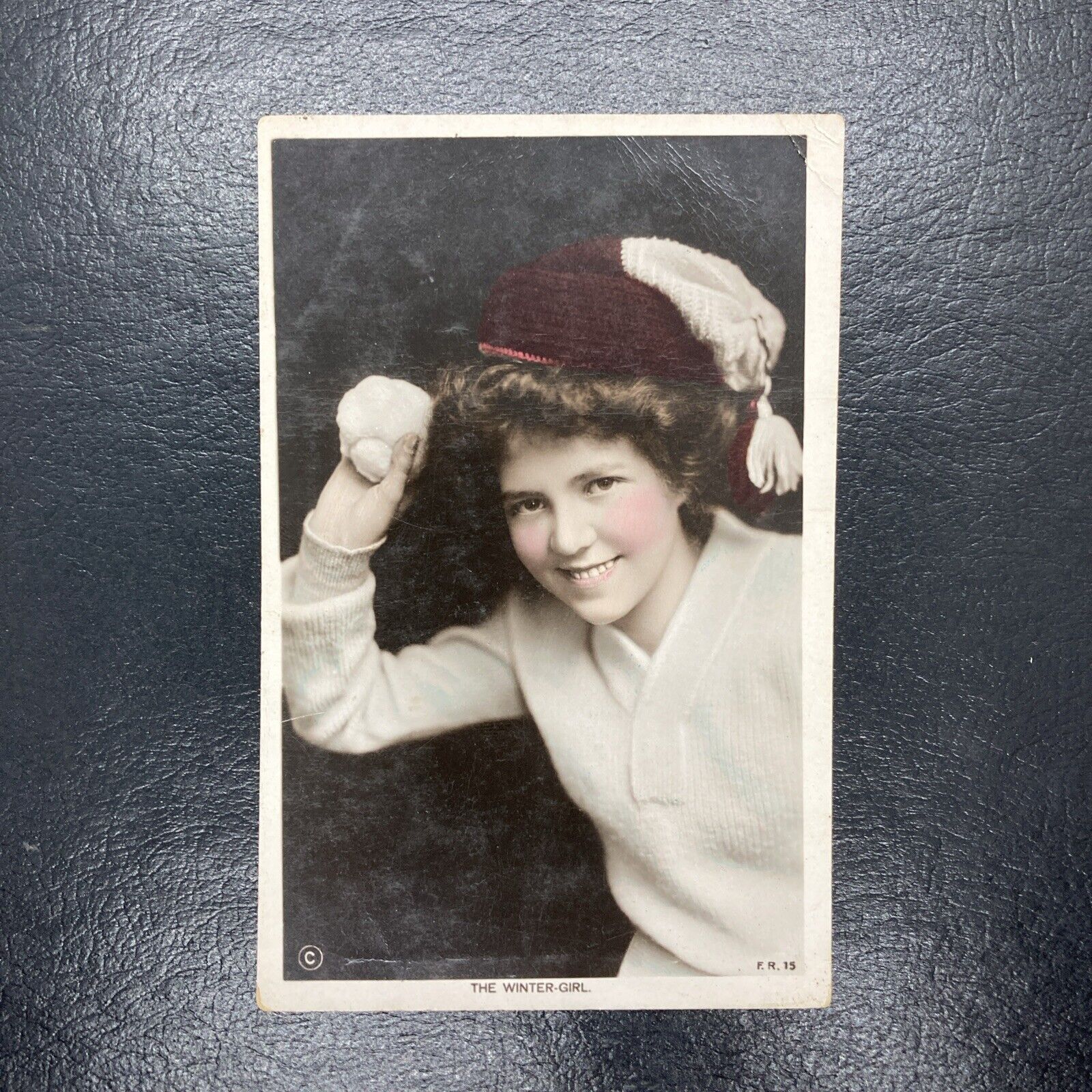 Vintage Edwardian Postcard Girl in Winter Snow Fight  1900s
