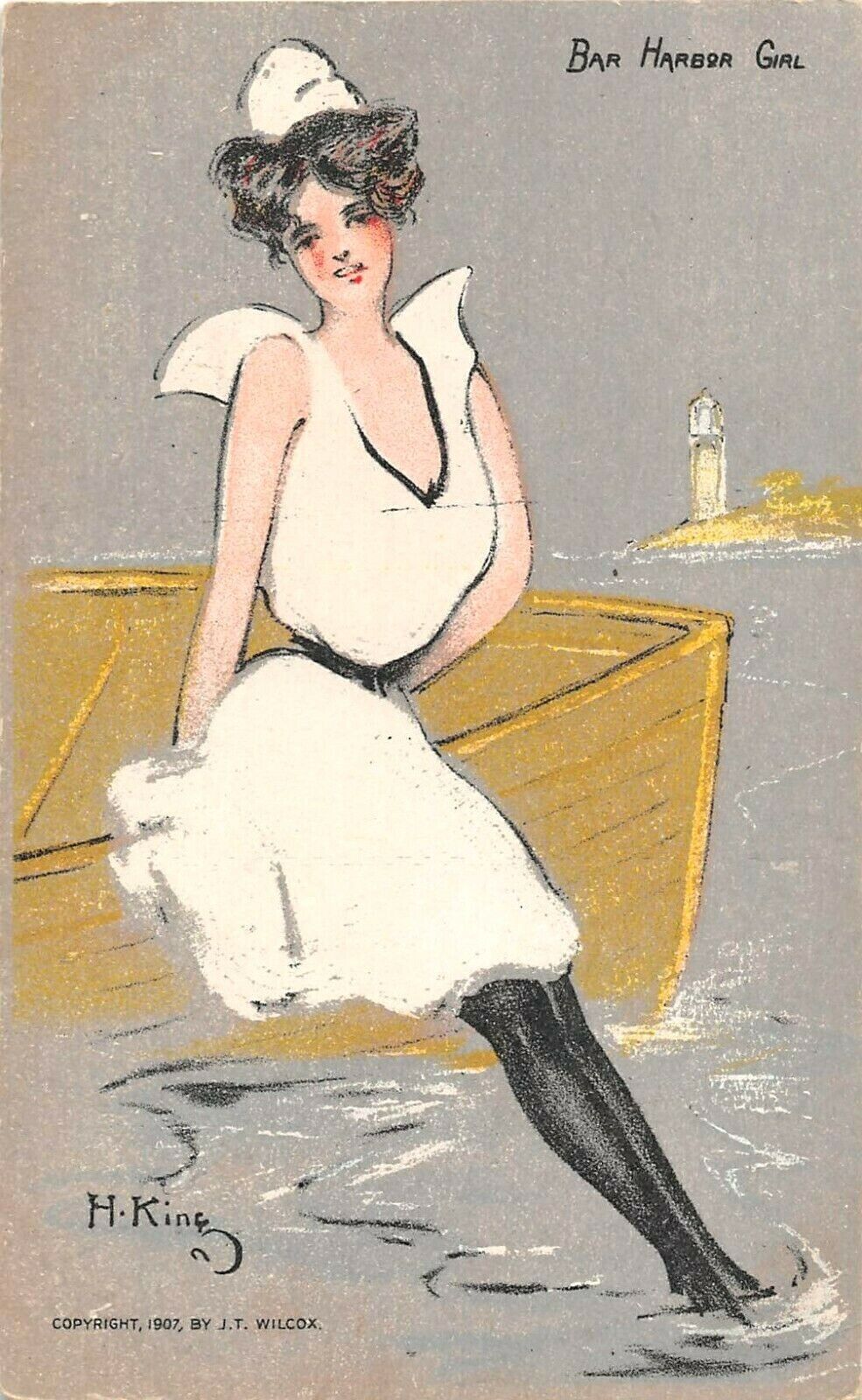 1907 sgd. H. King Bar Harbor Girl Bar Harbor ME post card