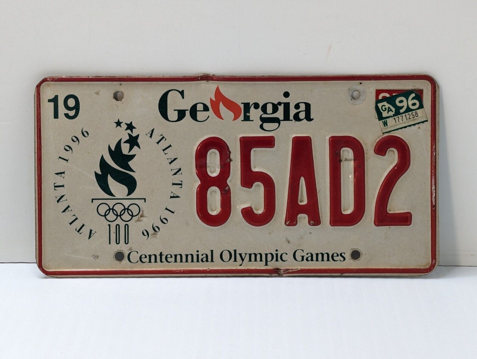 1995 1996 Georgia License Plate Centennial Olympic Games Atlanta Car Tag 85AD2