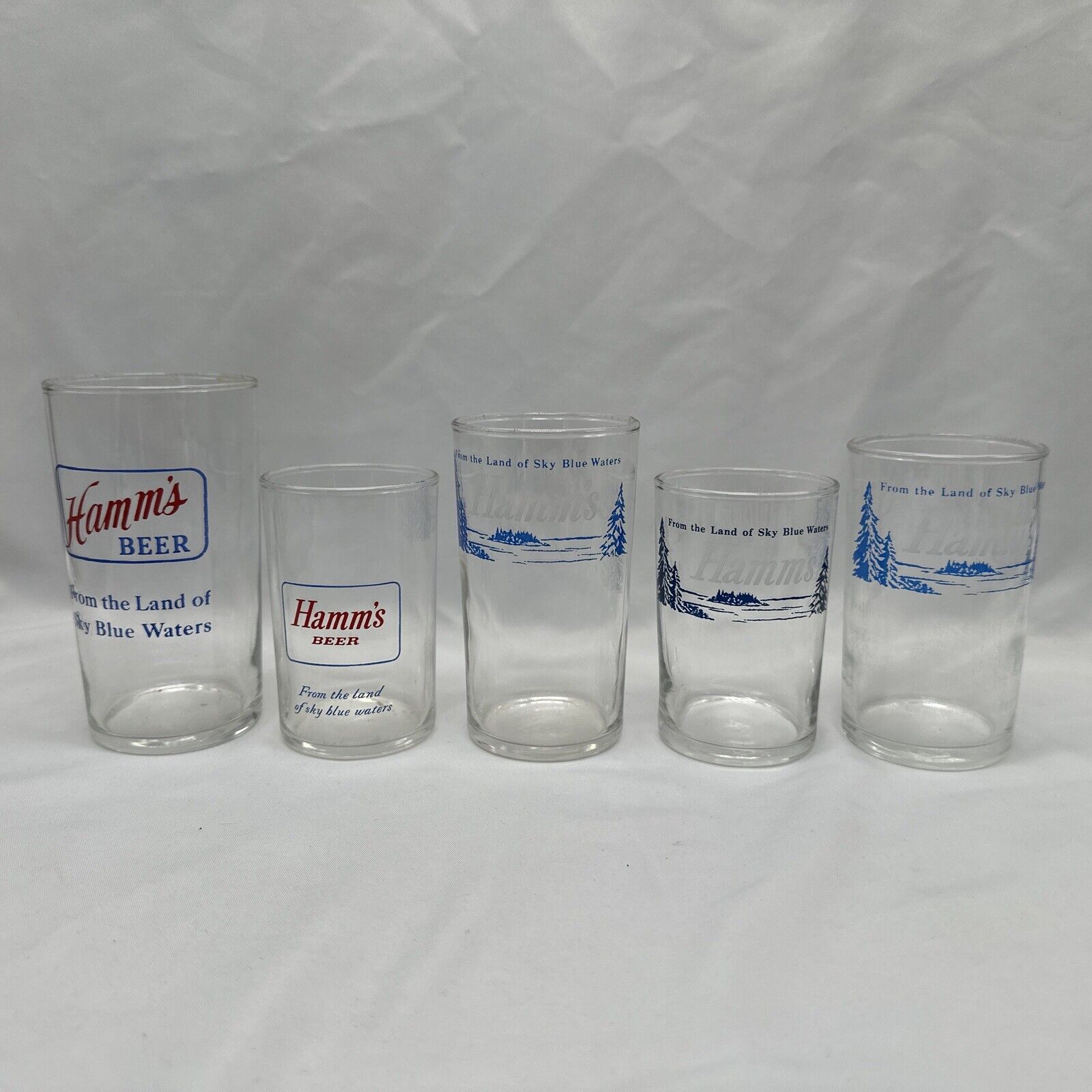 5 Different Vintage Hamm\'s Beer Glasses Born in the Land of Sky Blue Waters
