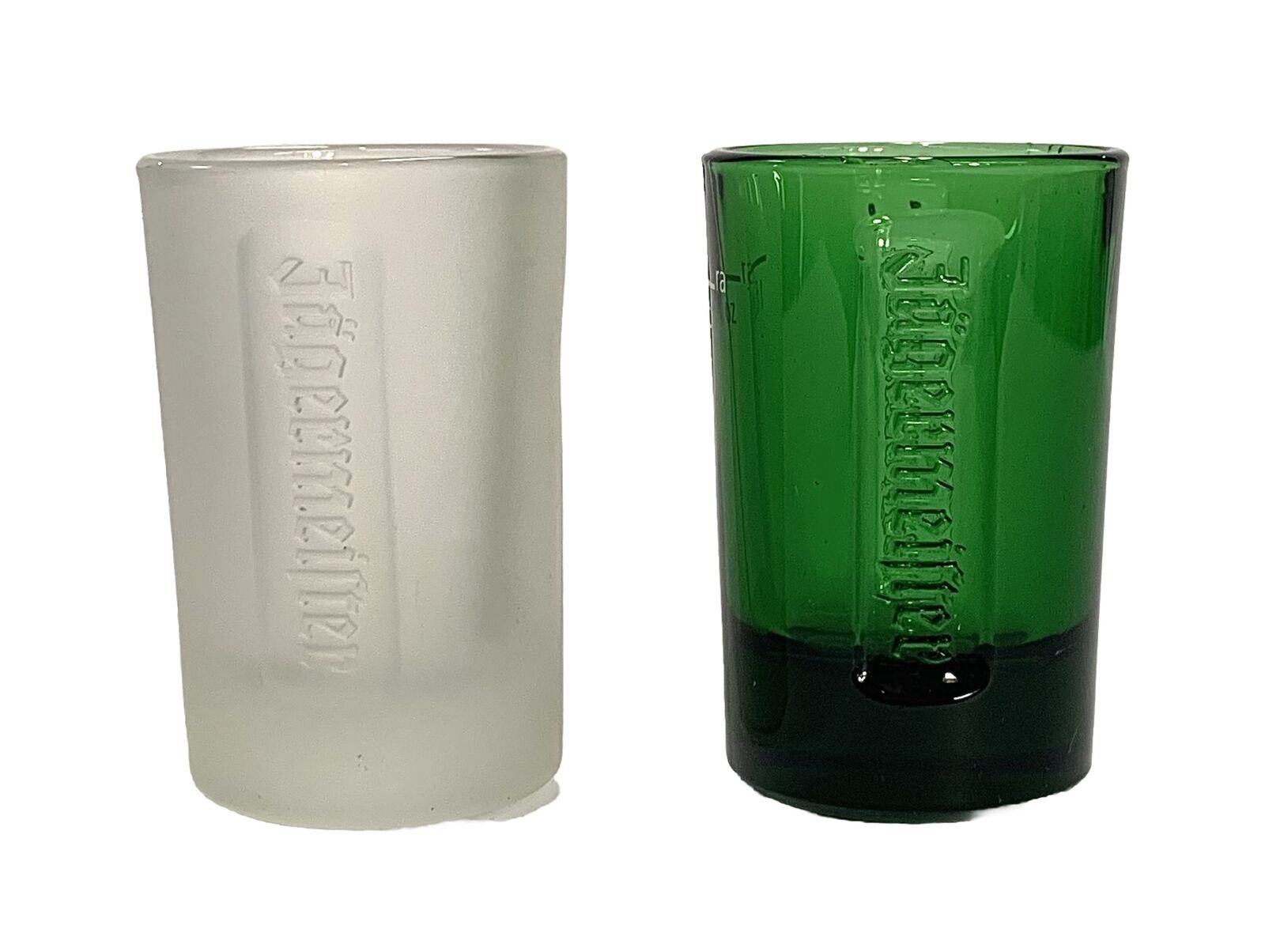 Shot Glasses Pair Of 2 Jäegermeister Herbal Liquer Green & Frosted Glass 1 Ounce