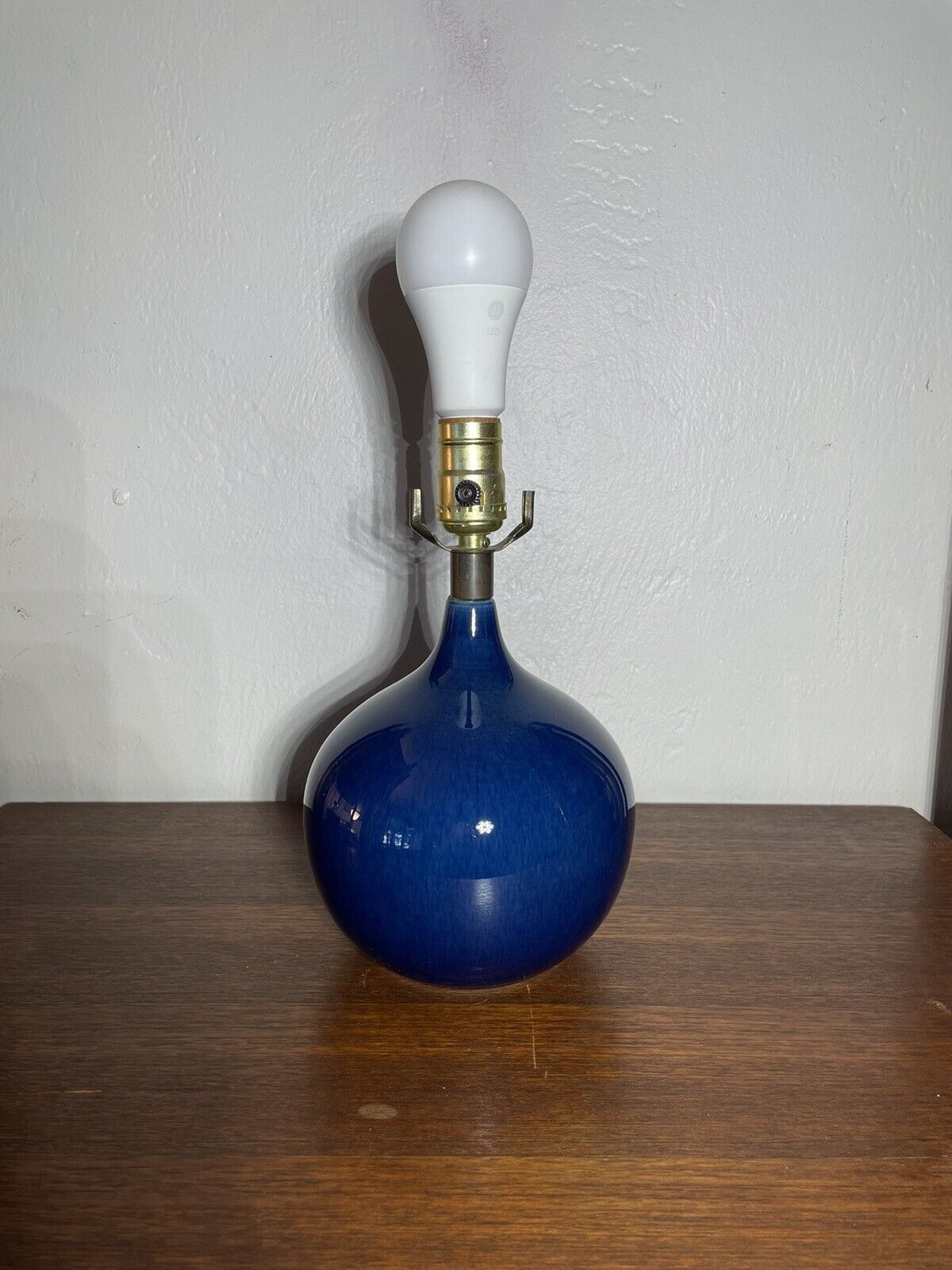 Lotte & Gunnar Bostland 1960\'s MCM Scandinavian Stoneware Table Lamp Cobalt Blue