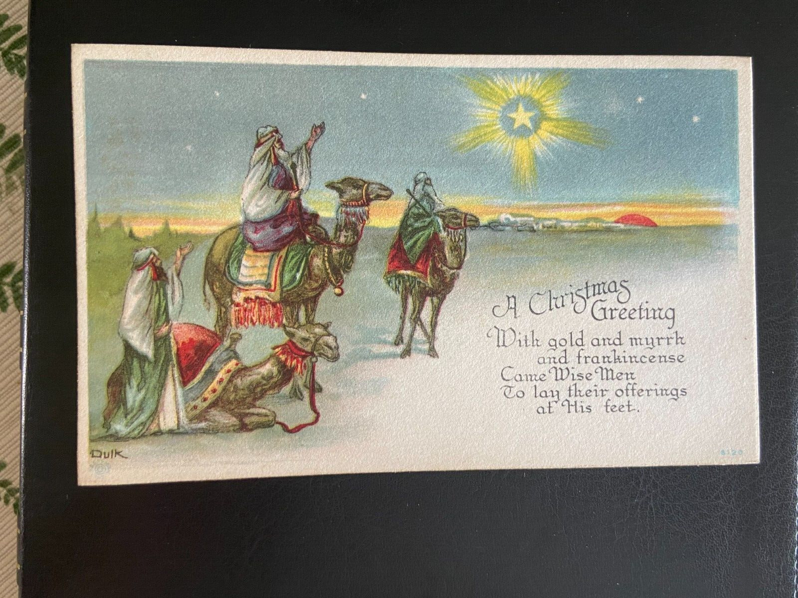 vintage Christmas postcard wise men following Star camels Christian