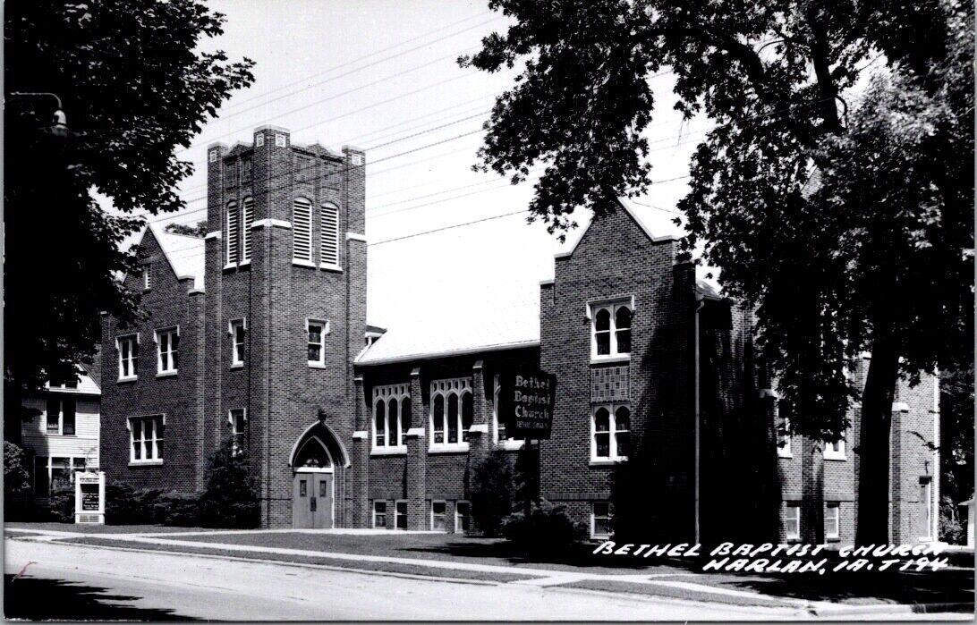 Real Photo Postcard Bethel Baptist Church in Harlan, Iowa