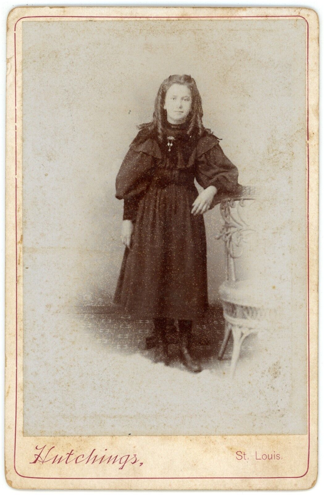 CIRCA 1880'S CABINET CARD Lovely Young Girl Black Dress Hutchings St. Louis, MO