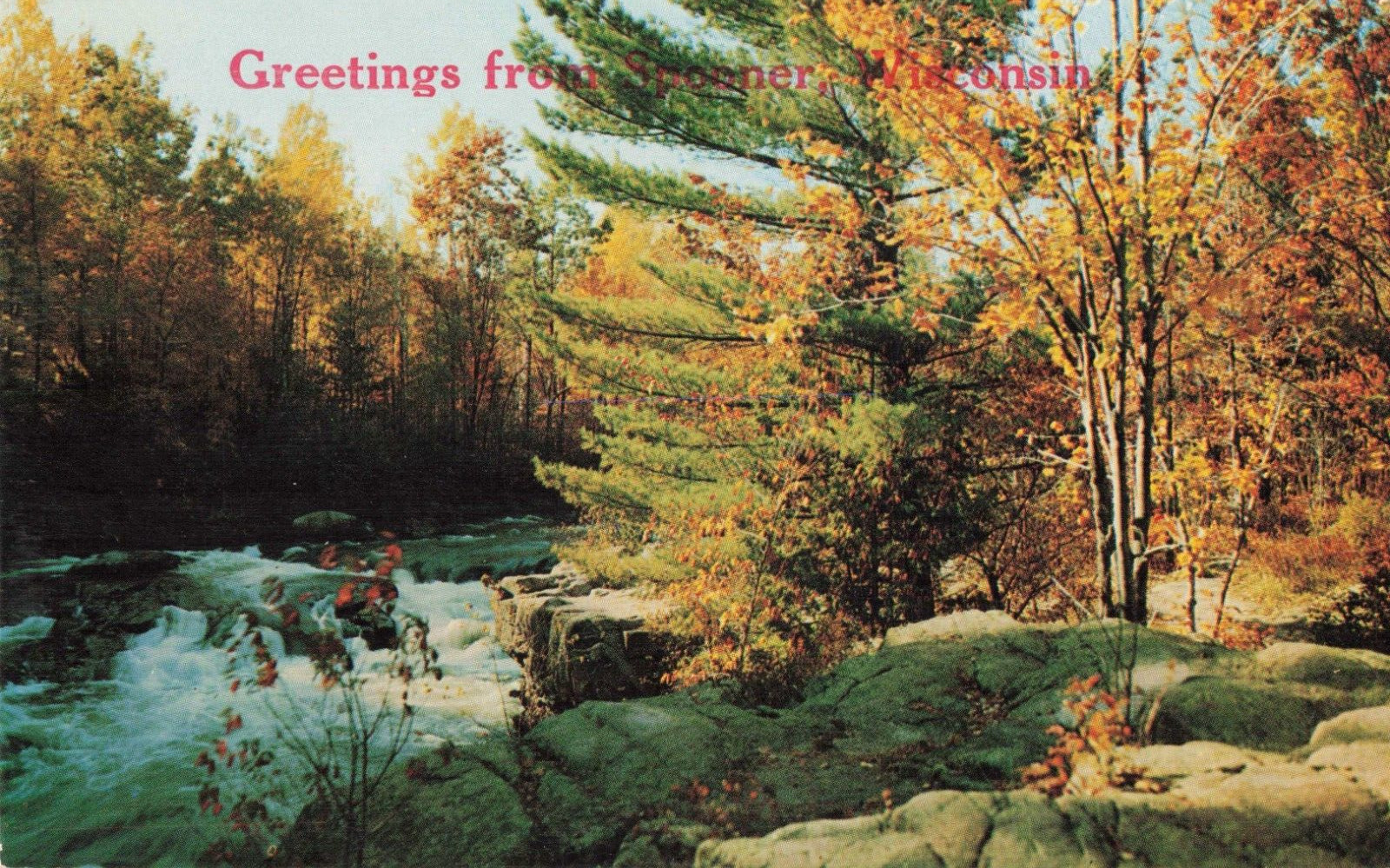 Postcard Greetings From Spooner Wisconsin The Rapids Nature Beauty Vintage 209