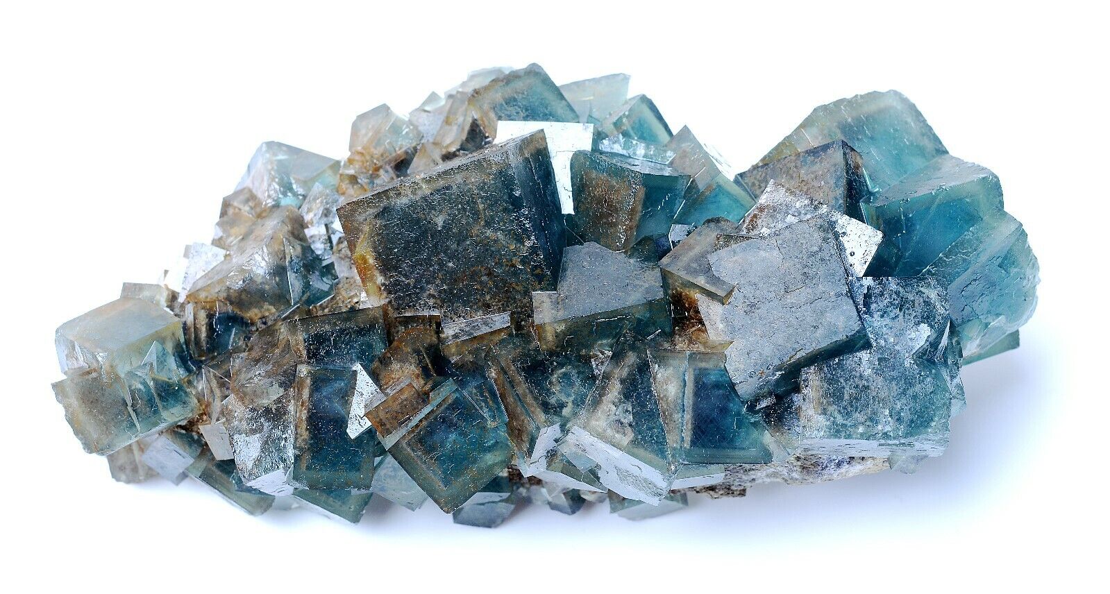 609gTransparent Blue-Green Cube Fluorite CRYSTAL CLUSTER Mineral Specimen/China