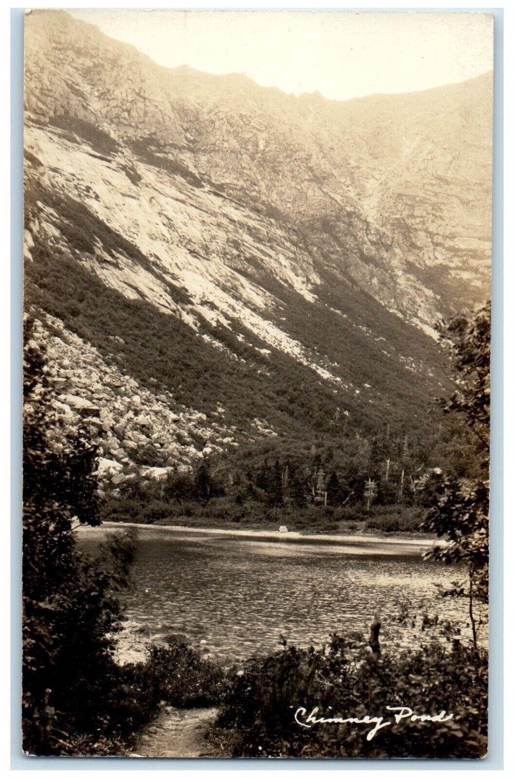 c1930\'s View Of Chimney Pond Maine ME, Mountain Scene RPPC Photo Postcard