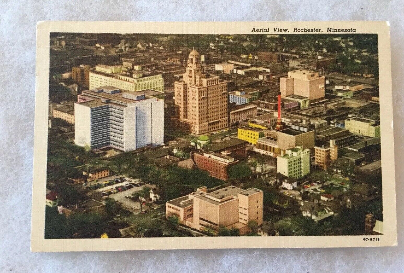 Minnesota AERIAL VIEW postcard Postmarked 1950’s Rochester MN Advertising Nice