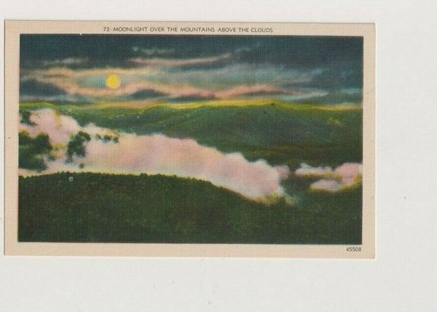 Postcard Linen Moonlight Over the Mountains Above The Clouds 1930-1940s