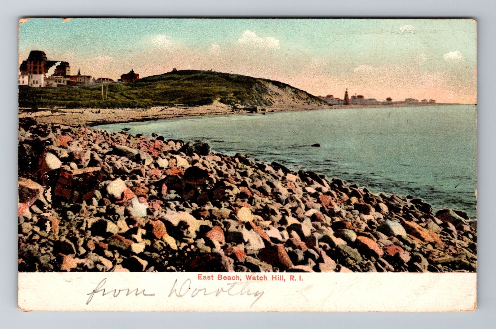 Watch Hill RI-Rhode Island Rocky East Beach  Vintage c1907 Souvenir Postcard