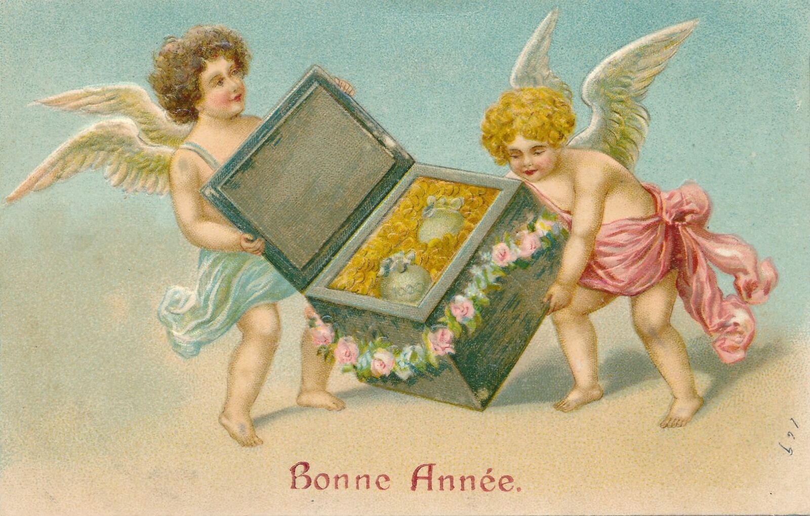 NEW YEAR - Angels With Box Of Gold Coins Bonne Annee Happy New Year