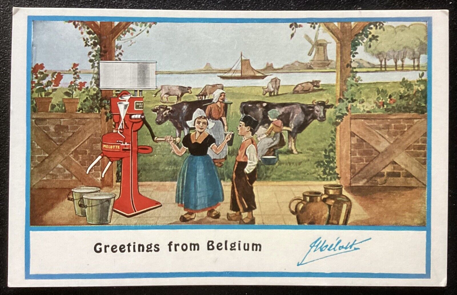 Melotte Cream Separator Adv Postcard VG, Greetings From Belgium Unused (7-11
