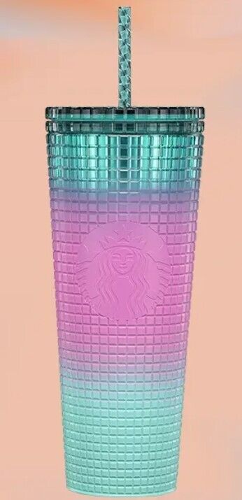 New Starbucks 2024 Limited Edition Valentine\'s Day Ombré Grid Tumbler 24 oz