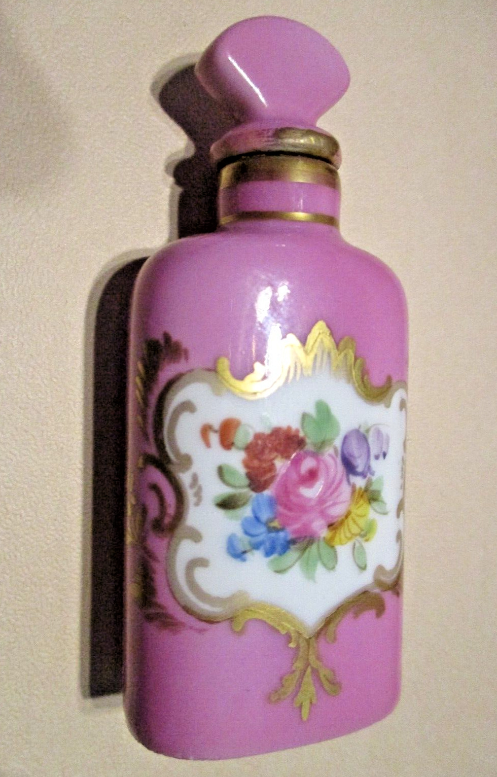 Antique Dresdon Porcelain Perfume Bottle w/ Glass Dauber ~ Saxony Germany