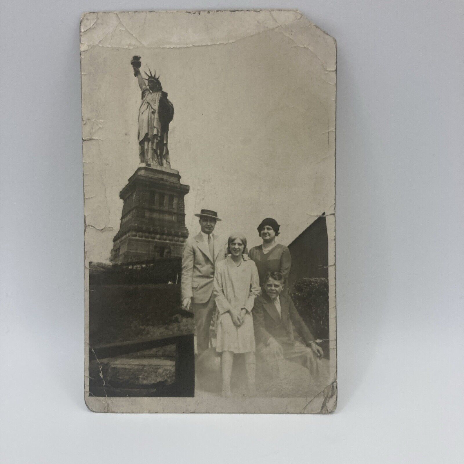 RPPC Postcard Family Posing By Statue Of Liberty 1907-1915