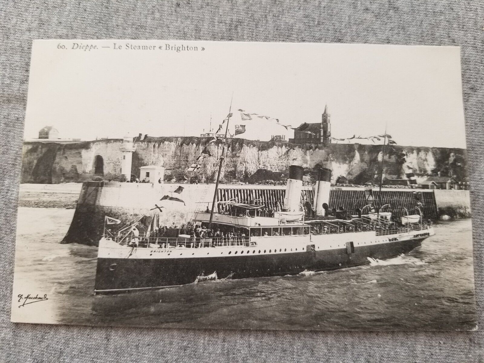 British Steamer Steam Ship Brighton at Dieppe France c 1910 Postcard Unposted