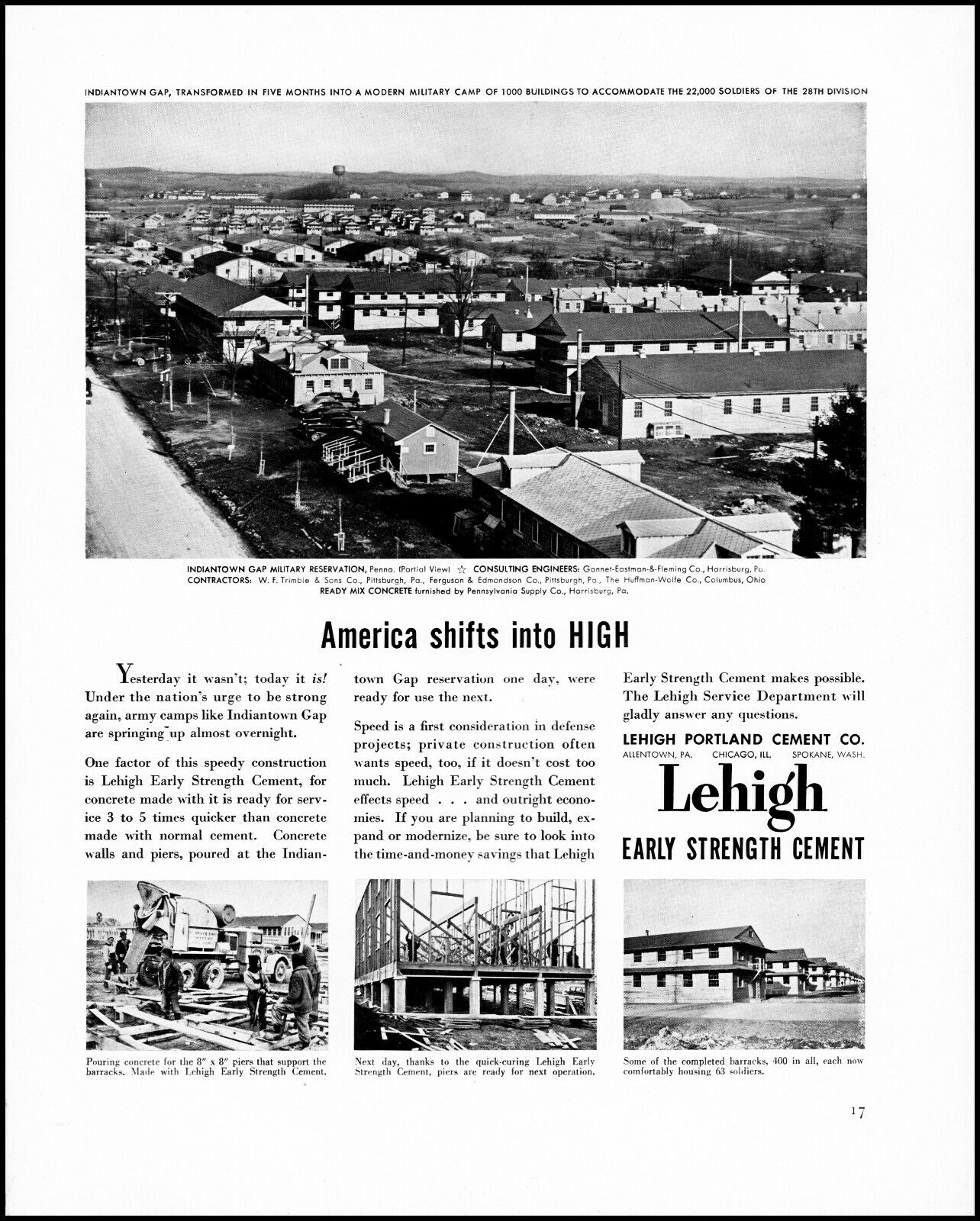 1941 Indiantown Gap Military Reservation Lehigh Cement retro photo print ad XL4