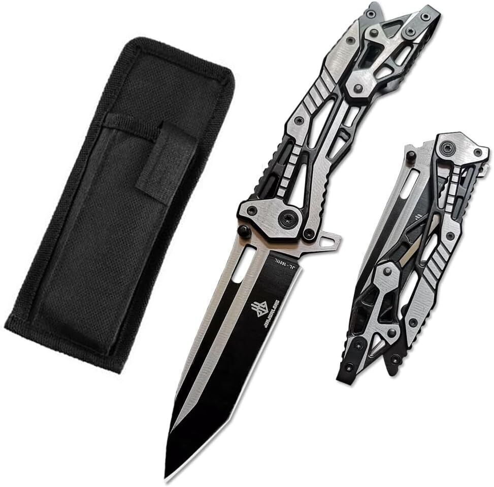 Folding Knives w/ Pocket Clip Stainless Steel Blade with Mechanical Steel Handle