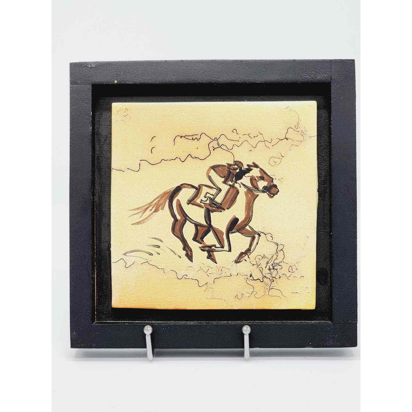 Vintage Kentucky Horse Racing Shadowbox Painting with Horsehair Detail, Signed